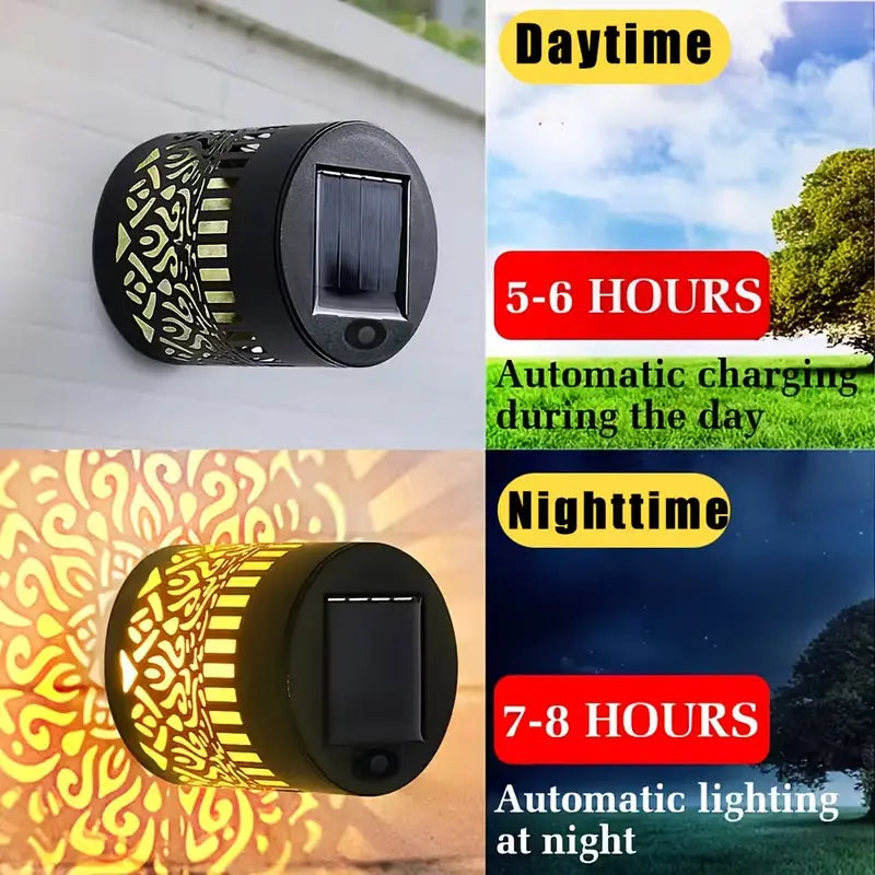 Solar Outdoor Light IP65 Waterproof Auto On/Off Metal Frame Mandala Cut-Out Retro Modern Design Decorative Atmosphere for Garden Balcony Villa Fence Porch