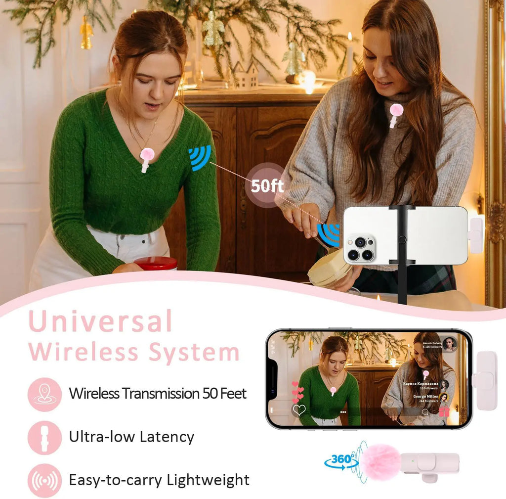 Hitozon Wireless Microphone for Iphone Ipad and Android Phone, 2 Pack Wireless Lavalier Lapel Mic with Noise Reduction, Plug and Play Mini Microphone for Video Recording Interview Podcast Youtube Tiktok Vlog,Summerwins