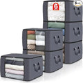 6-Pack Grey Foldable Thick Cloth Clothing Storage Bags with Handles, Travel Organizers for Bedroom Wardrobe, Window, Cabinet, Tool, Student Item Organization (Clothes, Bedding)