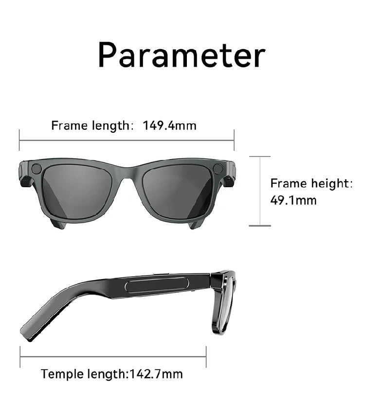 Customized AI Translation Audio Eyewear Smart Camera Glasses with Wireless Voice Assistant HD Video Music