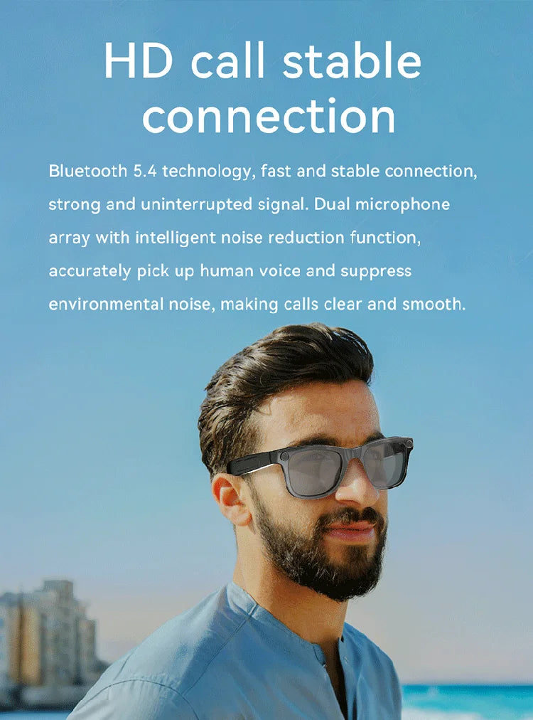 Customized AI Translation Audio Eyewear Smart Camera Glasses with Wireless Voice Assistant HD Video Music