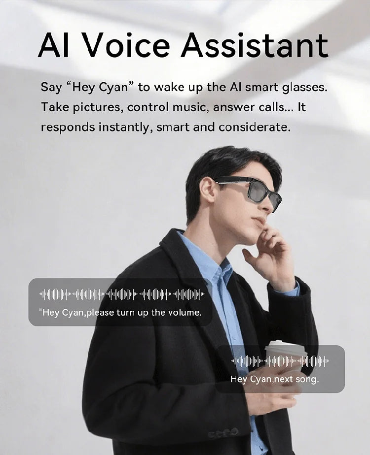 Customized AI Translation Audio Eyewear Smart Camera Glasses with Wireless Voice Assistant HD Video Music