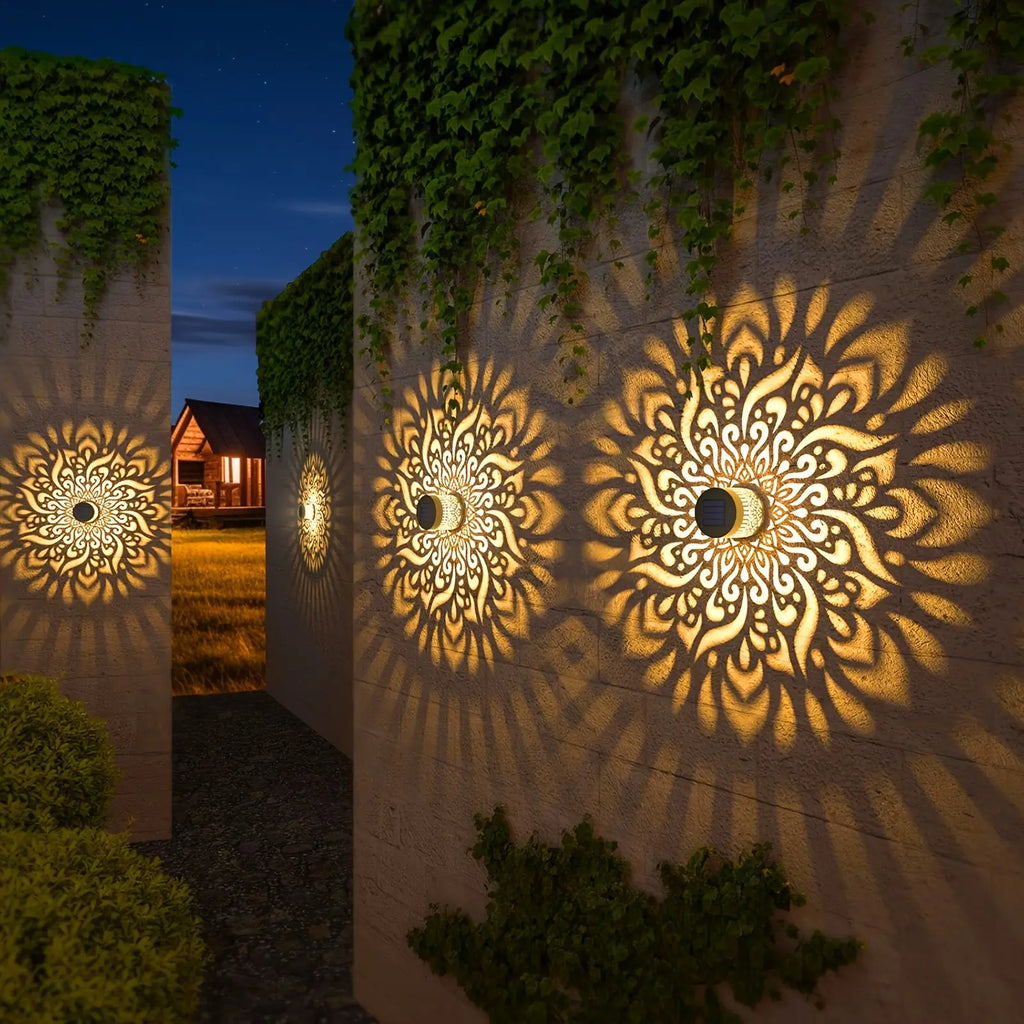 Solar Outdoor Light IP65 Waterproof Auto On/Off Metal Frame Mandala Cut-Out Retro Modern Design Decorative Atmosphere for Garden Balcony Villa Fence Porch